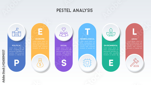 PESTEL Analysis Infographic with Vertical Rounded Pill Design and Soft Shadows