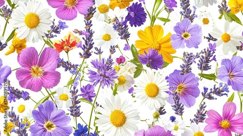 Colorful Summer Wildflowers Blooming Together In A Field