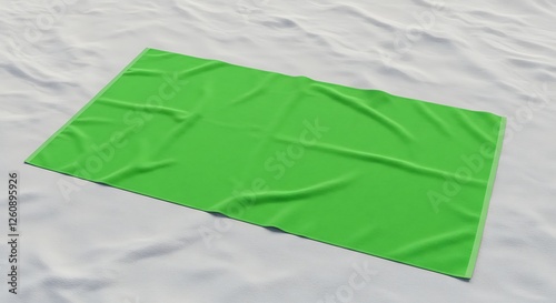 Green Beach Towel on Sand Surface Mockup for Summer Vacation