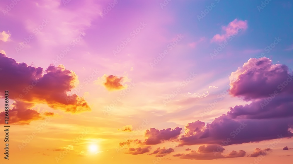 Obraz premium Vibrant Sunset Sky with Pink, Purple, Orange, and Yellow Clouds