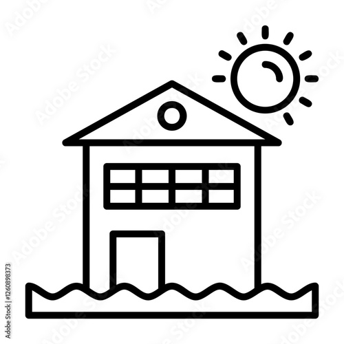Beach house Outline Style Icon Design