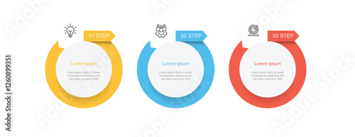 3 step circle infographic template. Vector timeline with icons can be used for workflow, business information and web graphic design 