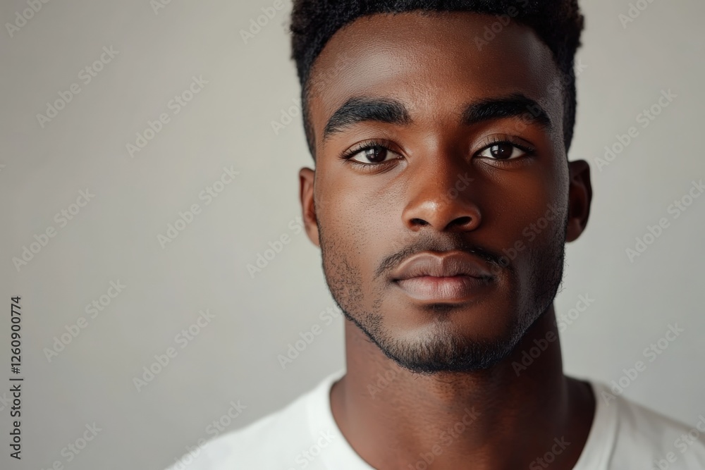 Close-Up Portrait of a Young Man with Strong Features and Intense Gaze Close-Up Portrait of a Young Man with Strong Features and Intense Gaze