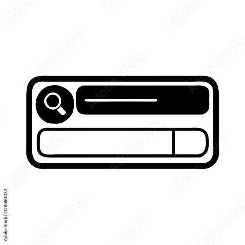Search bar icon with magnifying glass, black and white graphic, online search tool