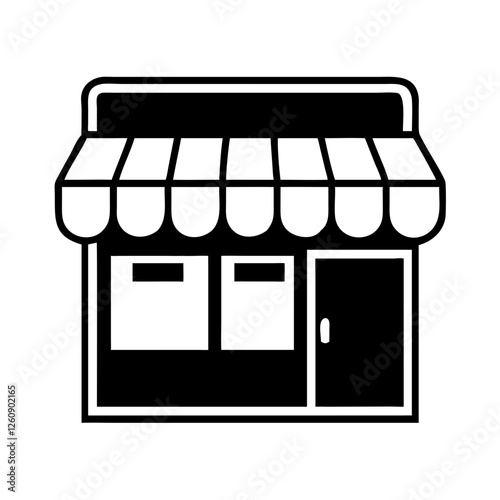 Storefront icon, black and white graphic, retail shop front design