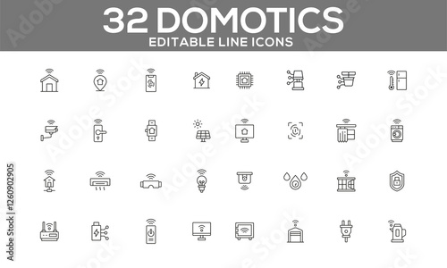 Domotics Line Icons Set | Editable Smart Home and Automation Icons for Web and App Design