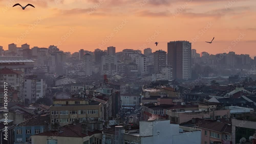 The essence of Istanbul is captured at sunset with a drone The essence of Istanbul is captured at sunset with a drone