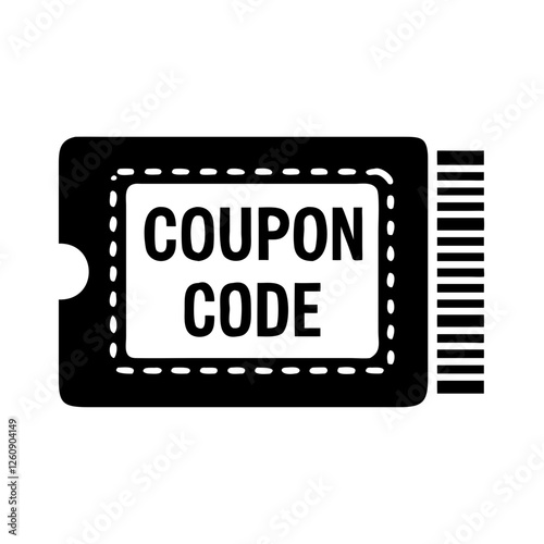 Coupon code icon, black and white graphic, discount promotion ticket