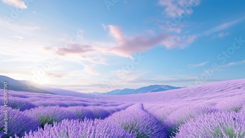 A stunning sunset over a lavender field. Generative AI