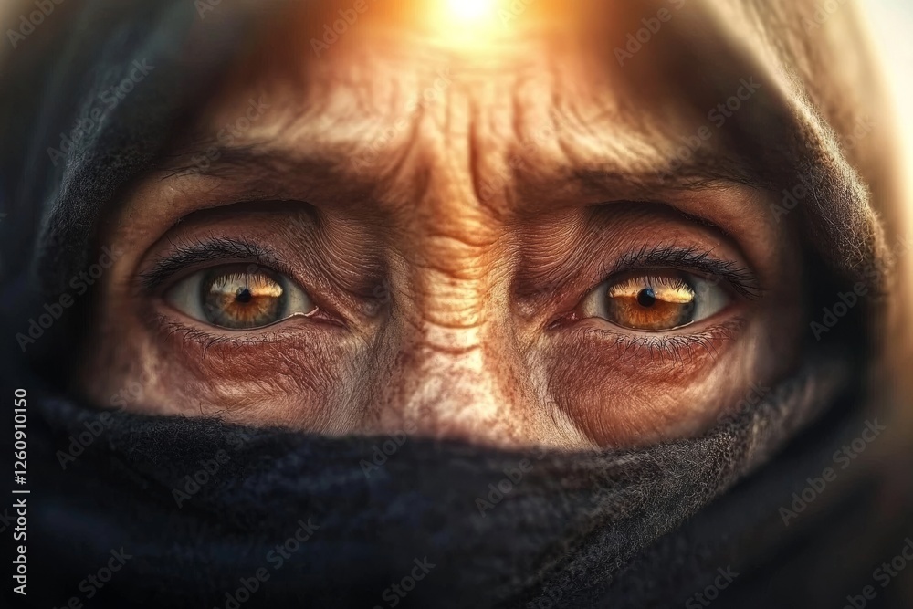 Intense Close-Up of Elderly Woman’s Eyes with Mysterious Glow Intense Close-Up of Elderly Woman’s Eyes with Mysterious Glow