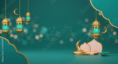 Luxurious Green Ramadan Ornament Background