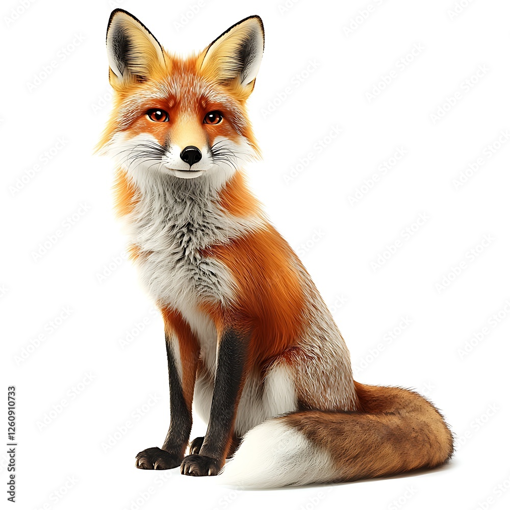 Obraz premium Red fox sitting, white background, wildlife, animal portrait, website design