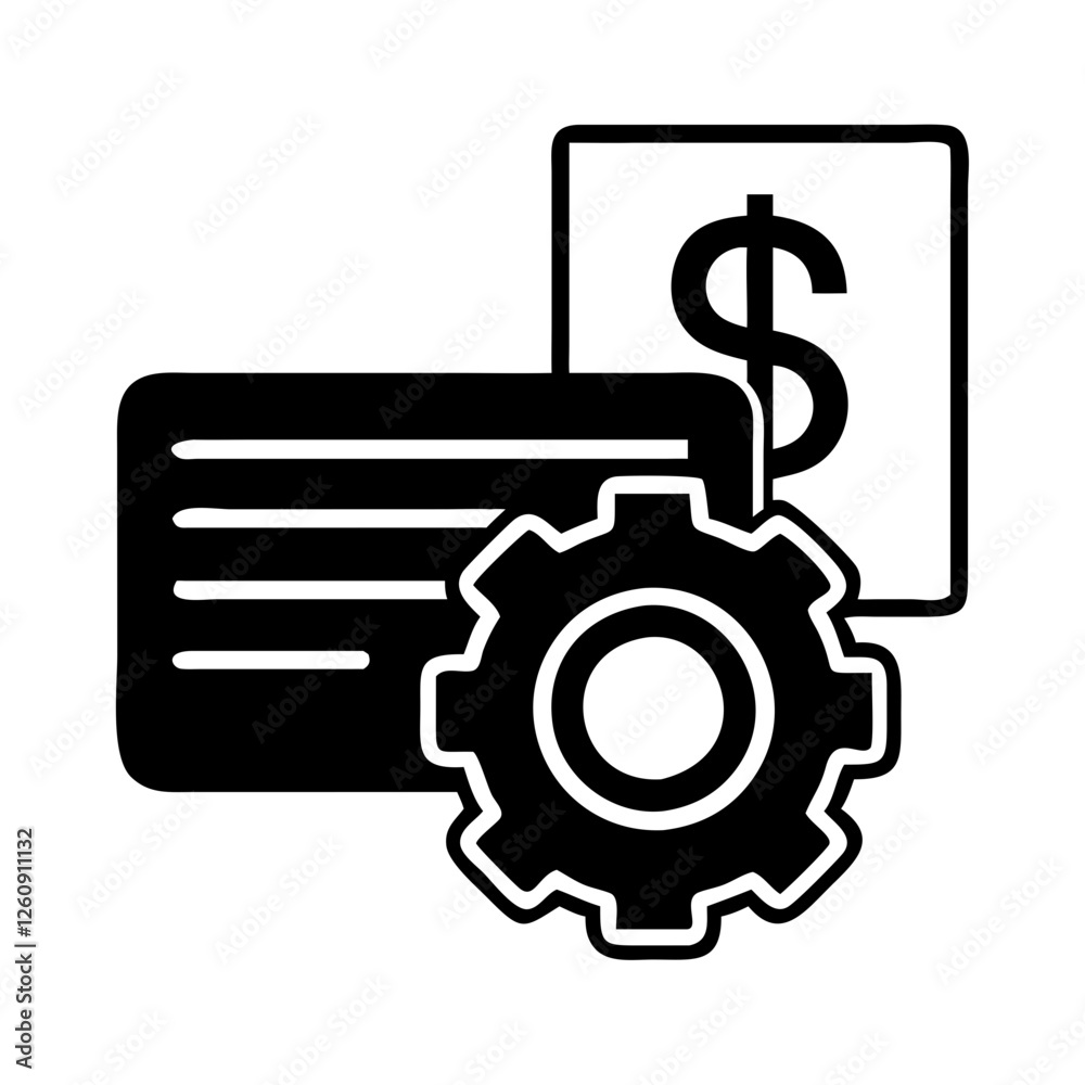 Payment processing icon with gear, dollar sign, and checklist in black and white style
Payment processing icon with gear, dollar sign, and checklist in black and white style