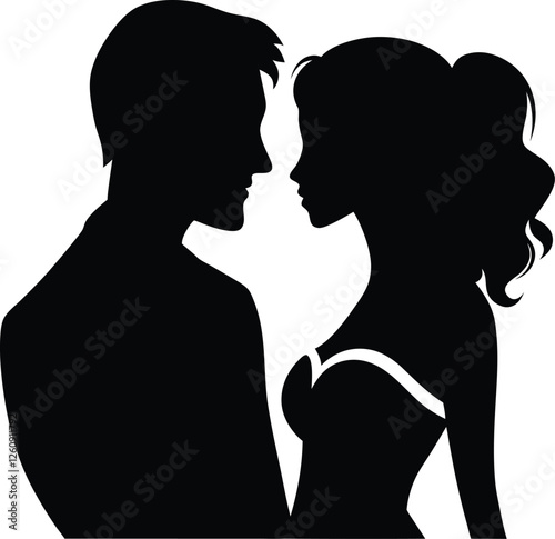 Couple  cameo silhouette head and body. Stylish women and man face and hair silhouette shape with black and white collection. Artistic art drawing of a husbands and wife face icon.