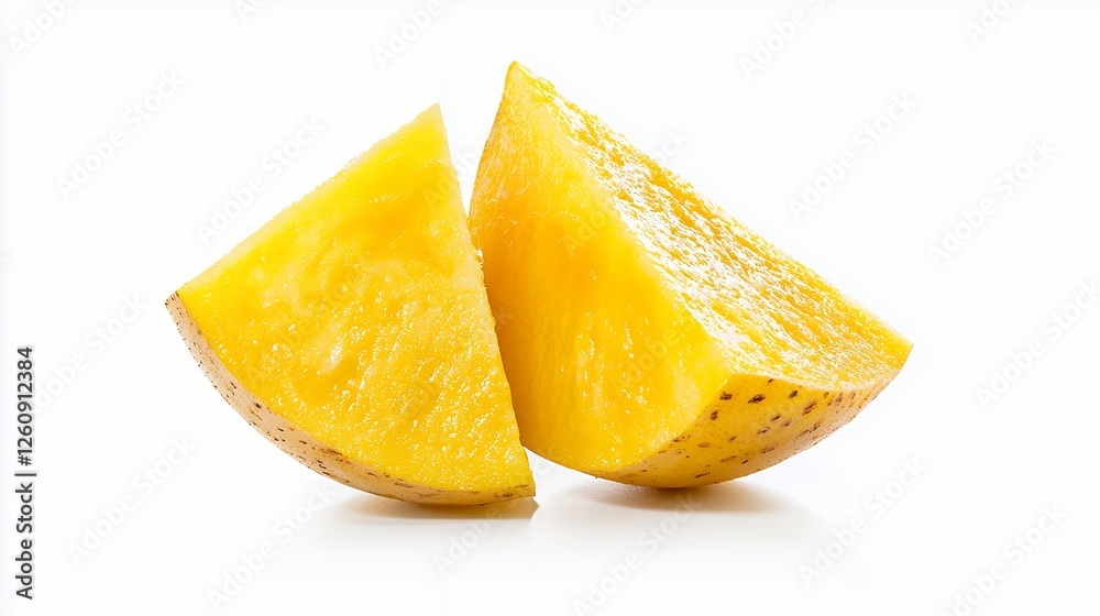 Bright Yellow Fruit Triangular Slices On White Background Bright Yellow Fruit Triangular Slices On White Background