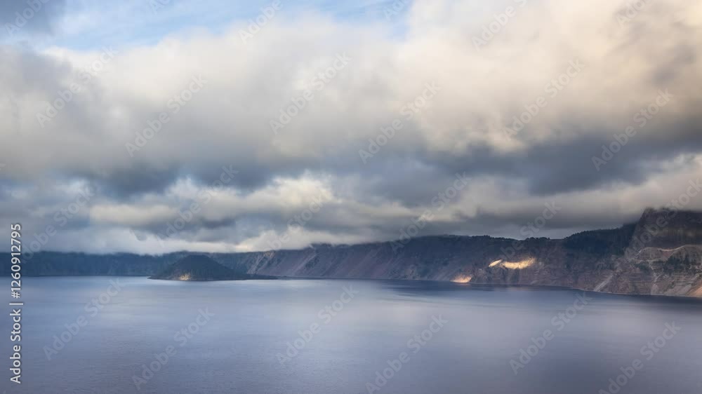 Time lapse of puffy clouds moving across the sky above Crater Lake in Oregon Time lapse of puffy clouds moving across the sky above Crater Lake in Oregon