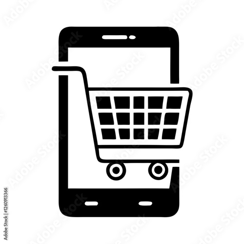 Virtual cart icon featuring a smartphone and shopping cart for online shopping