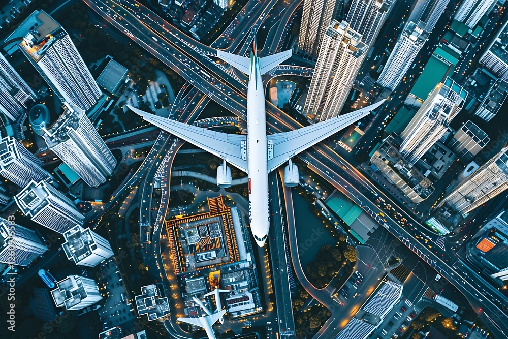 Fototapeta premium International transportation air and road in the evening