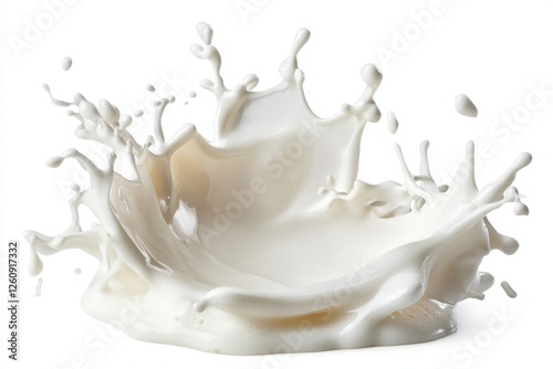 A delightful splash of milk beautifully spread on a white surface