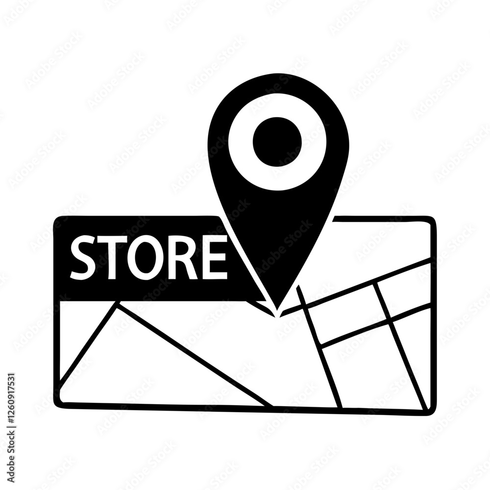 Store location icon featuring map design and navigation pin for retail positioning Store location icon featuring map design and navigation pin for retail positioning