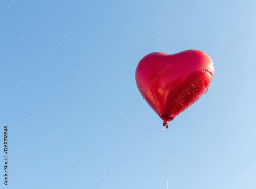 Fototapeta premium Single Pink Heart Shaped Balloon Floating Against a Clear Blue Sky