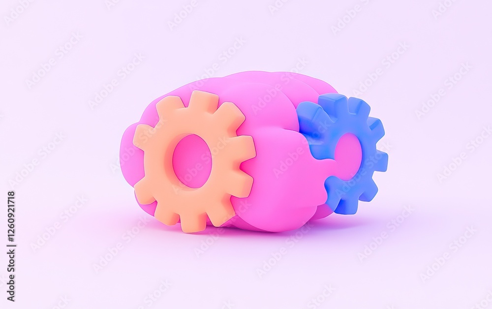 A colorful brain model with gears symbolizes creativity and innovation, set against a soft pastel background. A colorful brain model with gears symbolizes creativity and innovation, set against a soft pastel background.