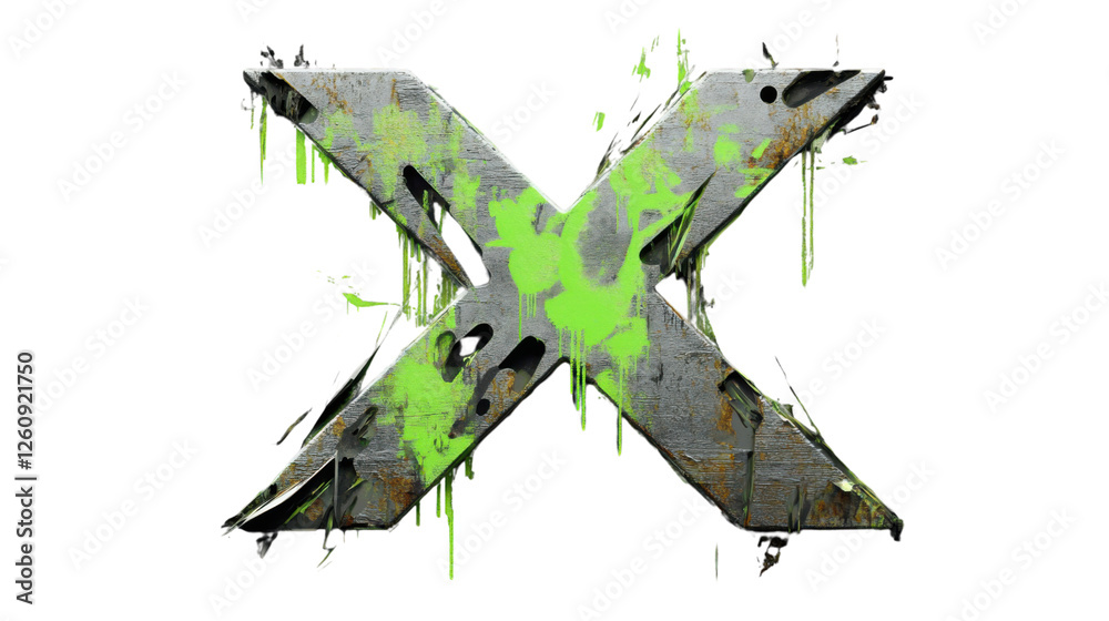 Metallic letter x with dripping green paint on transparent background Metallic letter x with dripping green paint on transparent background