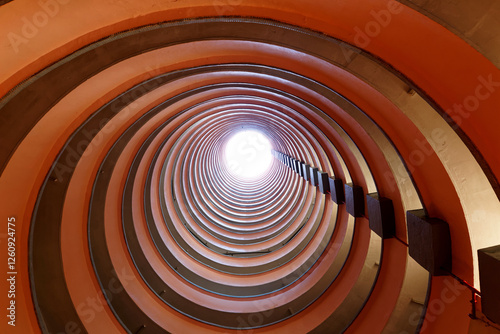 Canvas Print Low angle perspective from the circular atrium of a multistorey public housing e