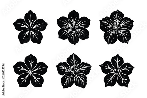 6 icon set on 4000x2663bold hibiscus icon with five large petals and a small stamen in the center px Template