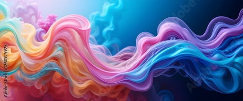 abstract background swirling liquid smoke weaving, colorful waves vibrant style in rainbow colors wide