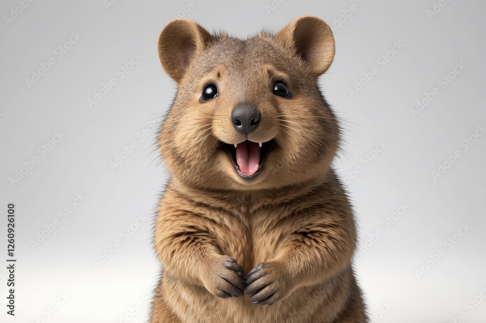 Obraz premium Happy quokka posing on white background.