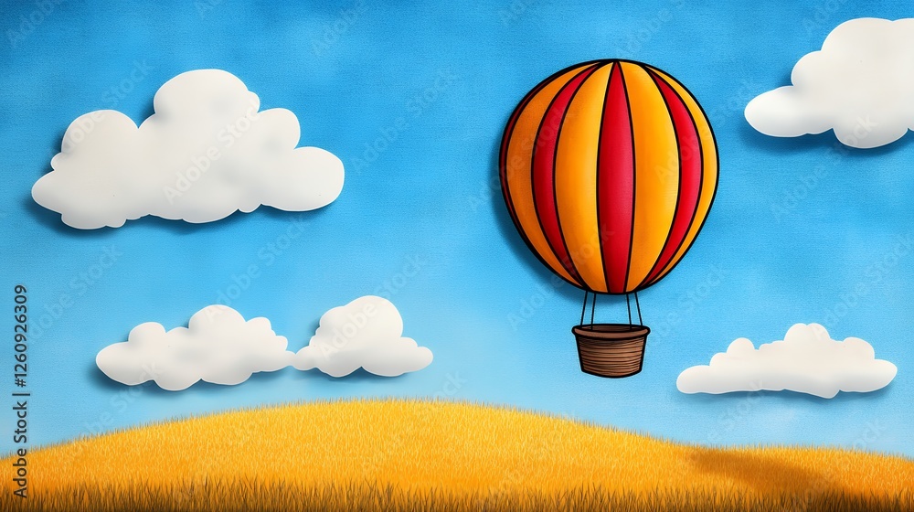 Obraz premium Colorful Hot Air Balloon Over Golden Field With Clouds