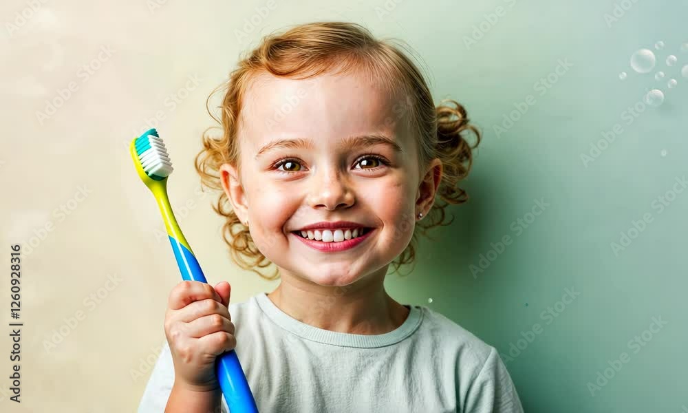 Portrait of happy smiling girl holding toothbrush, taking care of dental hygiene Portrait of happy smiling girl holding toothbrush, taking care of dental hygiene