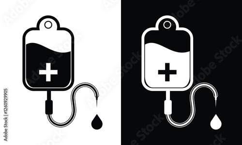 Infusion blood bag icons vector set. IV bag icon, vector design. Blood bag, saline bag icon silhouette. Vector illustration.