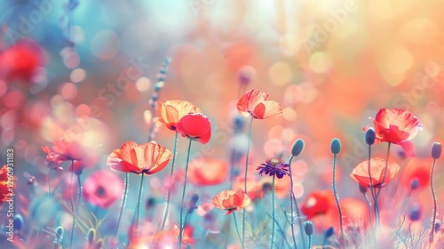 Beautiful spring flowers in the meadow. Soft focus. Nature background.