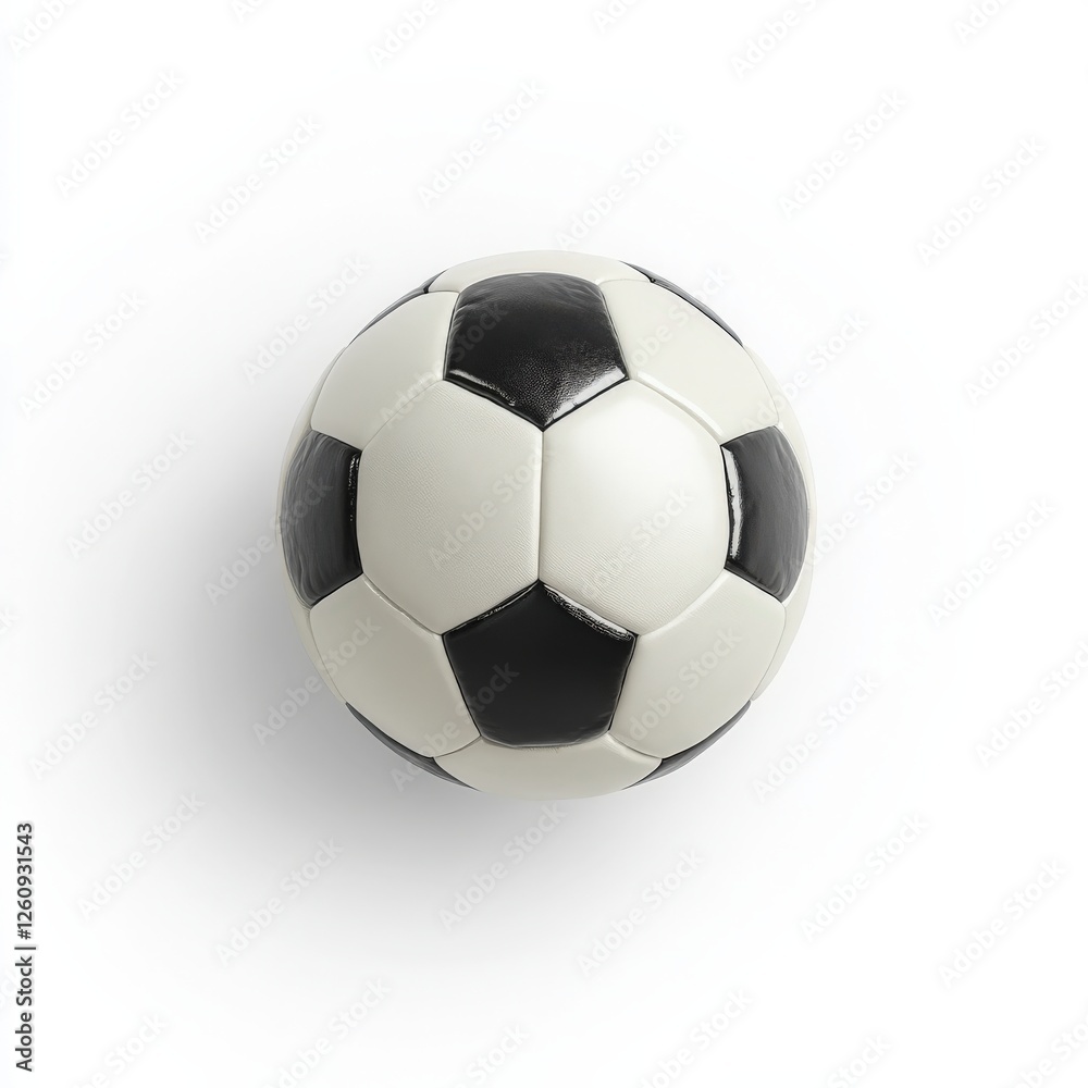 A black and white soccer ball is resting on a plain white surface A black and white soccer ball is resting on a plain white surface