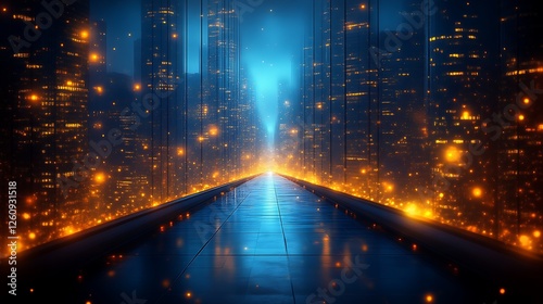 Futuristic Cityscape Night View Elevated Perspective