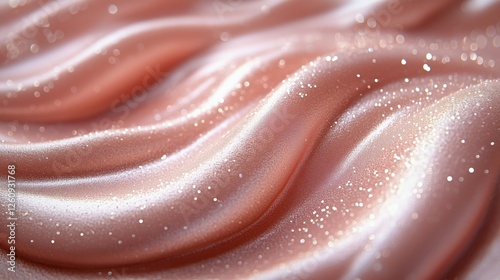 Textured waves of shimmering fabric in soft pink tones create a serene and de...