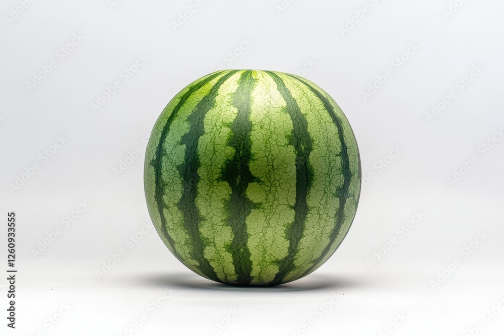 Watermelon sits beautifully on a minimalist surface showcasing its green striped skin and round shape in natural light Watermelon sits beautifully on a minimalist surface showcasing its green striped skin and round shape in natural light