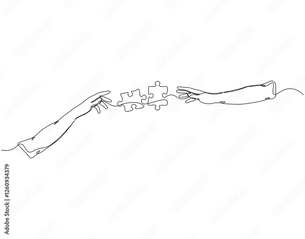 Continuous one line drawing of hand with puzzle. One line drawing illustration of hand combined with puzzle. Problem solving concept single line. Editable outline Continuous one line drawing of hand with puzzle. One line drawing illustration of hand combined with puzzle. Problem solving concept single line. Editable outline