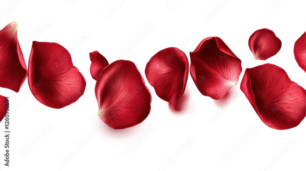 Floating Red Rose Petals Isolated on a White Background Evoking Romance and Elegance Floating Red Rose Petals Isolated on a White Background Evoking Romance and Elegance
