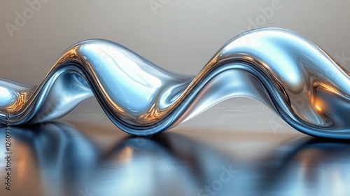 Fluid shapes reflect light in smooth silver waves at dawn