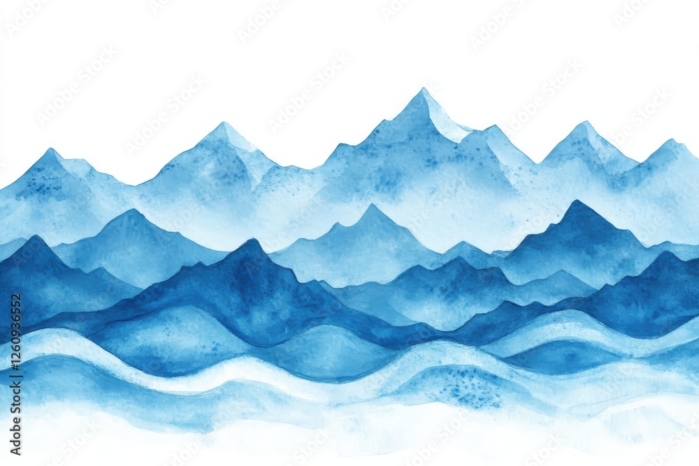 Fototapeta premium A painting of a mountain range with waves coming from it