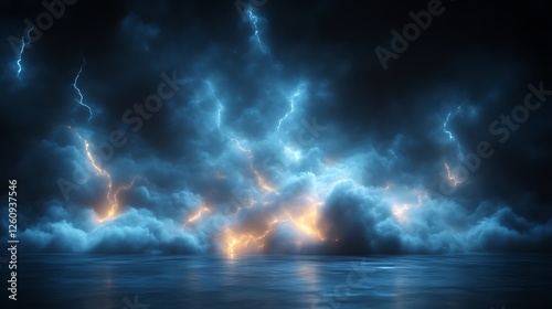 Dramatic Stormy Night Sky Over Dark Ocean Water