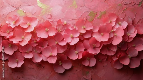 Vibrant pink cherry blossoms scattered on a soft surface during a serene spri...