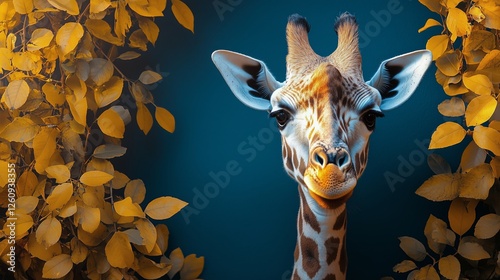 Giraffe gazing through lush greenery during golden hour in a natural setting