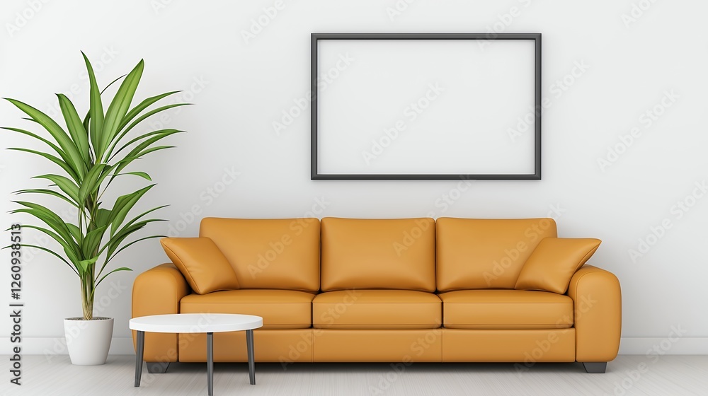Empty Picture Frame On Beige Sofa In Modern Living Room Empty Picture Frame On Beige Sofa In Modern Living Room