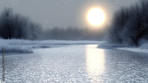Wallpaper Mural Winter River Scene with Frosty Banks and Bright Sun Torontodigital.ca