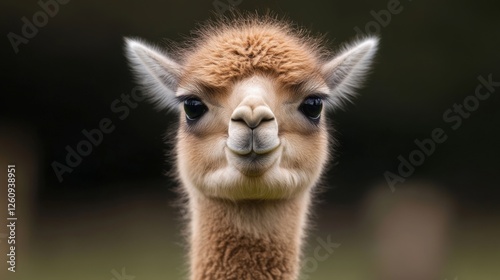 Cute vicu?a portrait, Andean wildlife, blurred background photo