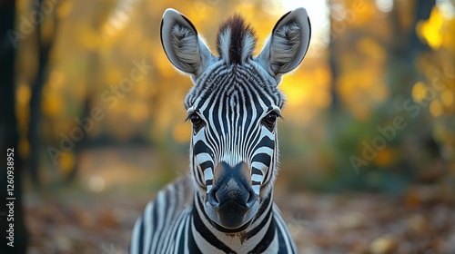 Zebra stands calmly in the sunlit savanna during a serene autumn day